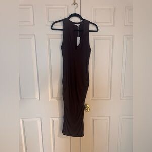 James Perse Women's Ruched Midi V-Neck Tank Dress in Eggplant Color. Size 2